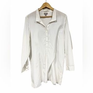 J.Jill Silk Cotton Blend White Tunic Top Size XL Half Button Down Long Sleeved